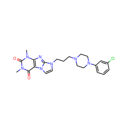 Cn1c(=O)c2c(nc3n(CCCN4CCN(c5cccc(Cl)c5)CC4)ccn23)n(C)c1=O ZINC000045244903