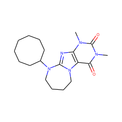 Cn1c(=O)c2c(nc3n2CCCCN3C2CCCCCCC2)n(C)c1=O ZINC000095579375