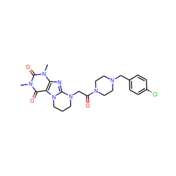 Cn1c(=O)c2c(nc3n2CCCN3CC(=O)N2CCN(Cc3ccc(Cl)cc3)CC2)n(C)c1=O ZINC000103248635