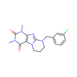 Cn1c(=O)c2c(nc3n2CCCN3Cc2cccc(Cl)c2)n(C)c1=O ZINC000028873943