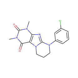 Cn1c(=O)c2c(nc3n2CCCN3c2cccc(Cl)c2)n(C)c1=O ZINC000004249368