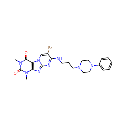 Cn1c(=O)c2c(nc3nc(NCCCN4CCN(c5ccccc5)CC4)c(Br)cn32)n(C)c1=O ZINC000003838264