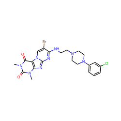 Cn1c(=O)c2c(nc3nc(NCCN4CCN(c5cccc(Cl)c5)CC4)c(Br)cn32)n(C)c1=O ZINC000095607296