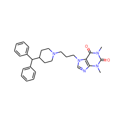 Cn1c(=O)c2c(ncn2CCCN2CCC(C(c3ccccc3)c3ccccc3)CC2)n(C)c1=O ZINC000013603627