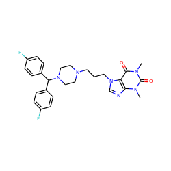 Cn1c(=O)c2c(ncn2CCCN2CCN(C(c3ccc(F)cc3)c3ccc(F)cc3)CC2)n(C)c1=O ZINC000022933137