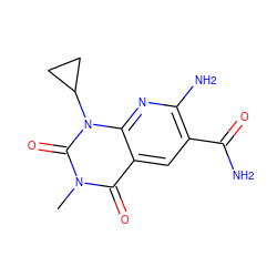 Cn1c(=O)c2cc(C(N)=O)c(N)nc2n(C2CC2)c1=O ZINC000299826705