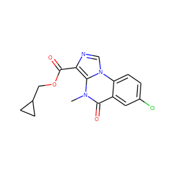 Cn1c(=O)c2cc(Cl)ccc2n2cnc(C(=O)OCC3CC3)c12 ZINC000040860775