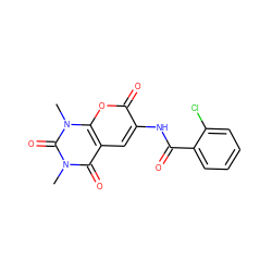 Cn1c(=O)c2cc(NC(=O)c3ccccc3Cl)c(=O)oc2n(C)c1=O ZINC000003263452