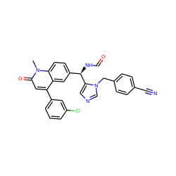 Cn1c(=O)cc(-c2cccc(Cl)c2)c2cc([C@@H](NC=O)c3cncn3Cc3ccc(C#N)cc3)ccc21 ZINC000014955763