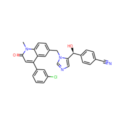 Cn1c(=O)cc(-c2cccc(Cl)c2)c2cc(Cn3cncc3[C@@H](O)c3ccc(C#N)cc3)ccc21 ZINC000014955800