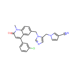 Cn1c(=O)cc(-c2cccc(Cl)c2)c2cc(Cn3cncc3Cn3ccc(C#N)c3)ccc21 ZINC000014955821