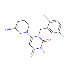 Cn1c(=O)cc(N2CCC[C@@H](N)C2)n(Cc2cc(F)ccc2Br)c1=O ZINC000034576251