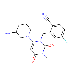 Cn1c(=O)cc(N2CCC[C@@H](N)C2)n(Cc2cc(F)ccc2C#N)c1=O ZINC000034505198