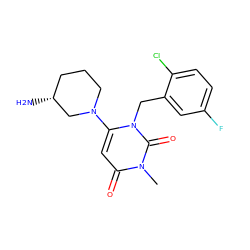 Cn1c(=O)cc(N2CCC[C@@H](N)C2)n(Cc2cc(F)ccc2Cl)c1=O ZINC000066102717