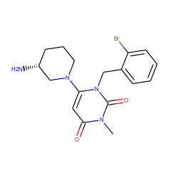 Cn1c(=O)cc(N2CCC[C@@H](N)C2)n(Cc2ccccc2Br)c1=O ZINC000066102000