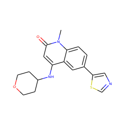 Cn1c(=O)cc(NC2CCOCC2)c2cc(-c3cncs3)ccc21 ZINC000299852826