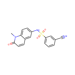 Cn1c(=O)ccc2cc(NS(=O)(=O)c3cccc(C#N)c3)ccc21 ZINC001772647360