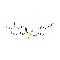 Cn1c(=O)ccc2cc(S(=O)(=O)Nc3ccc(C#N)cc3)ccc21 ZINC001772607332