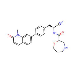 Cn1c(=O)ccc2ccc(-c3ccc(C[C@@H](C#N)NC(=O)[C@@H]4CNCCCO4)cc3)cc21 ZINC001772616203