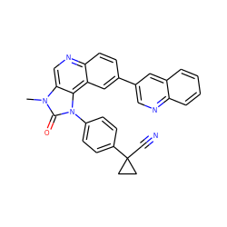 Cn1c(=O)n(-c2ccc(C3(C#N)CC3)cc2)c2c3cc(-c4cnc5ccccc5c4)ccc3ncc21 ZINC000114859132