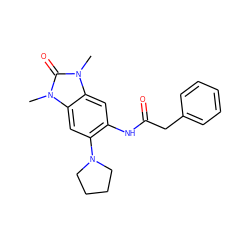 Cn1c(=O)n(C)c2cc(N3CCCC3)c(NC(=O)Cc3ccccc3)cc21 ZINC000020991656