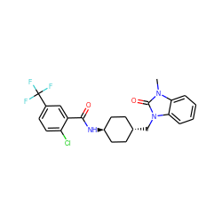 Cn1c(=O)n(C[C@H]2CC[C@H](NC(=O)c3cc(C(F)(F)F)ccc3Cl)CC2)c2ccccc21 ZINC000653666680