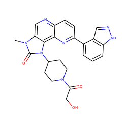 Cn1c(=O)n(C2CCN(C(=O)CO)CC2)c2c3nc(-c4cccc5[nH]ncc45)ccc3ncc21 ZINC000118534952