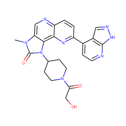 Cn1c(=O)n(C2CCN(C(=O)CO)CC2)c2c3nc(-c4ccnc5[nH]ncc45)ccc3ncc21 ZINC000118533906