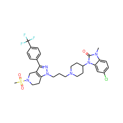 Cn1c(=O)n(C2CCN(CCCn3nc(-c4ccc(C(F)(F)F)cc4)c4c3CCN(S(C)(=O)=O)C4)CC2)c2cc(Cl)ccc21 ZINC000003993271