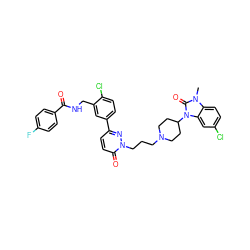 Cn1c(=O)n(C2CCN(CCCn3nc(-c4ccc(Cl)c(CNC(=O)c5ccc(F)cc5)c4)ccc3=O)CC2)c2cc(Cl)ccc21 ZINC000058548229