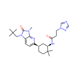 Cn1c(=O)n(CC(C)(C)C)c2ccc([C@@H]3CCC(C)(C)[C@H](NC(=O)CCn4cncn4)C3)nc21 ZINC000145253084