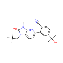 Cn1c(=O)n(CC(C)(C)C)c2ccc(-c3cc(C(C)(C)O)ccc3C#N)nc21 ZINC000144337043