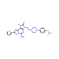 Cn1c(=O)n(CCN2CCN(c3ccc(OC(F)F)cc3)CC2)c2nc(N)n3nc(-c4ccco4)nc3c21 ZINC000148698554