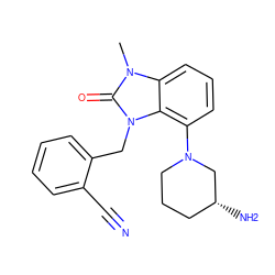 Cn1c(=O)n(Cc2ccccc2C#N)c2c(N3CCC[C@@H](N)C3)cccc21 ZINC000199573263