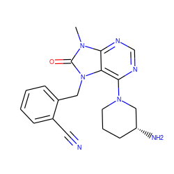 Cn1c(=O)n(Cc2ccccc2C#N)c2c(N3CCC[C@@H](N)C3)ncnc21 ZINC000199449697