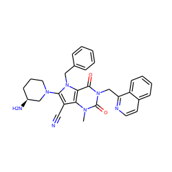 Cn1c(=O)n(Cc2nccc3ccccc23)c(=O)c2c1c(C#N)c(N1CCC[C@H](N)C1)n2Cc1ccccc1 ZINC000073274434