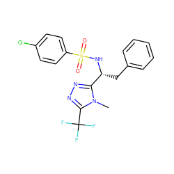 Cn1c([C@@H](Cc2ccccc2)NS(=O)(=O)c2ccc(Cl)cc2)nnc1C(F)(F)F ZINC000202520462