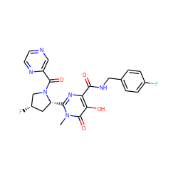 Cn1c([C@@H]2C[C@H](F)CN2C(=O)c2cnccn2)nc(C(=O)NCc2ccc(F)cc2)c(O)c1=O ZINC000058591831