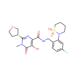 Cn1c([C@@H]2CCOC2)nc(C(=O)NCc2ccc(F)cc2N2CCCCS2(=O)=O)c(O)c1=O ZINC000148450388