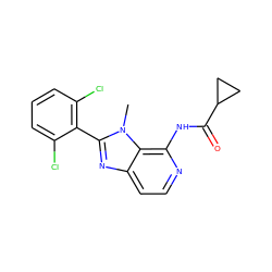 Cn1c(-c2c(Cl)cccc2Cl)nc2ccnc(NC(=O)C3CC3)c21 ZINC000118749421