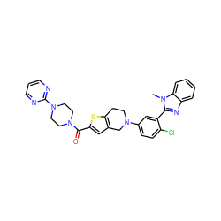 Cn1c(-c2cc(N3CCc4sc(C(=O)N5CCN(c6ncccn6)CC5)cc4C3)ccc2Cl)nc2ccccc21 ZINC000653903357