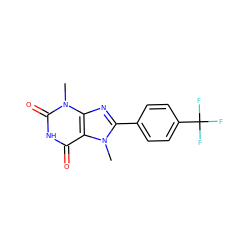 Cn1c(-c2ccc(C(F)(F)F)cc2)nc2c1c(=O)[nH]c(=O)n2C ZINC000013832732