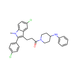 Cn1c(-c2ccc(Cl)cc2)c(CCC(=O)N2CCC(Nc3ccccc3)CC2)c2cc(Cl)ccc21 ZINC000026826834