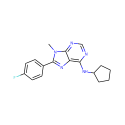 Cn1c(-c2ccc(F)cc2)nc2c(NC3CCCC3)ncnc21 ZINC000139124436