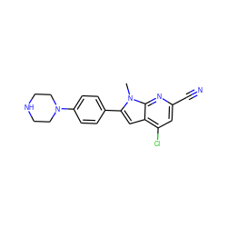 Cn1c(-c2ccc(N3CCNCC3)cc2)cc2c(Cl)cc(C#N)nc21 ZINC001772582186