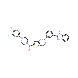 Cn1c(-c2cccc(N3CCc4sc(C(=O)N5CCN(c6ccc(Cl)c(Cl)c6)CC5)cc4C3)c2)nc2ccccc21 ZINC000653915680