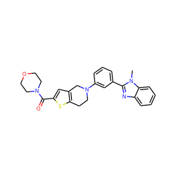 Cn1c(-c2cccc(N3CCc4sc(C(=O)N5CCOCC5)cc4C3)c2)nc2ccccc21 ZINC000653861114