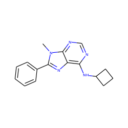 Cn1c(-c2ccccc2)nc2c(NC3CCC3)ncnc21 ZINC000136386209