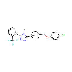 Cn1c(-c2ccccc2C(F)(F)F)nnc1C12CCC(COc3ccc(Cl)cc3)(CC1)CC2 ZINC000071329695