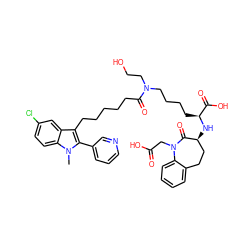 Cn1c(-c2cccnc2)c(CCCCCC(=O)N(CCO)CCCC[C@H](N[C@H]2CCc3ccccc3N(CC(=O)O)C2=O)C(=O)O)c2cc(Cl)ccc21 ZINC000029486274